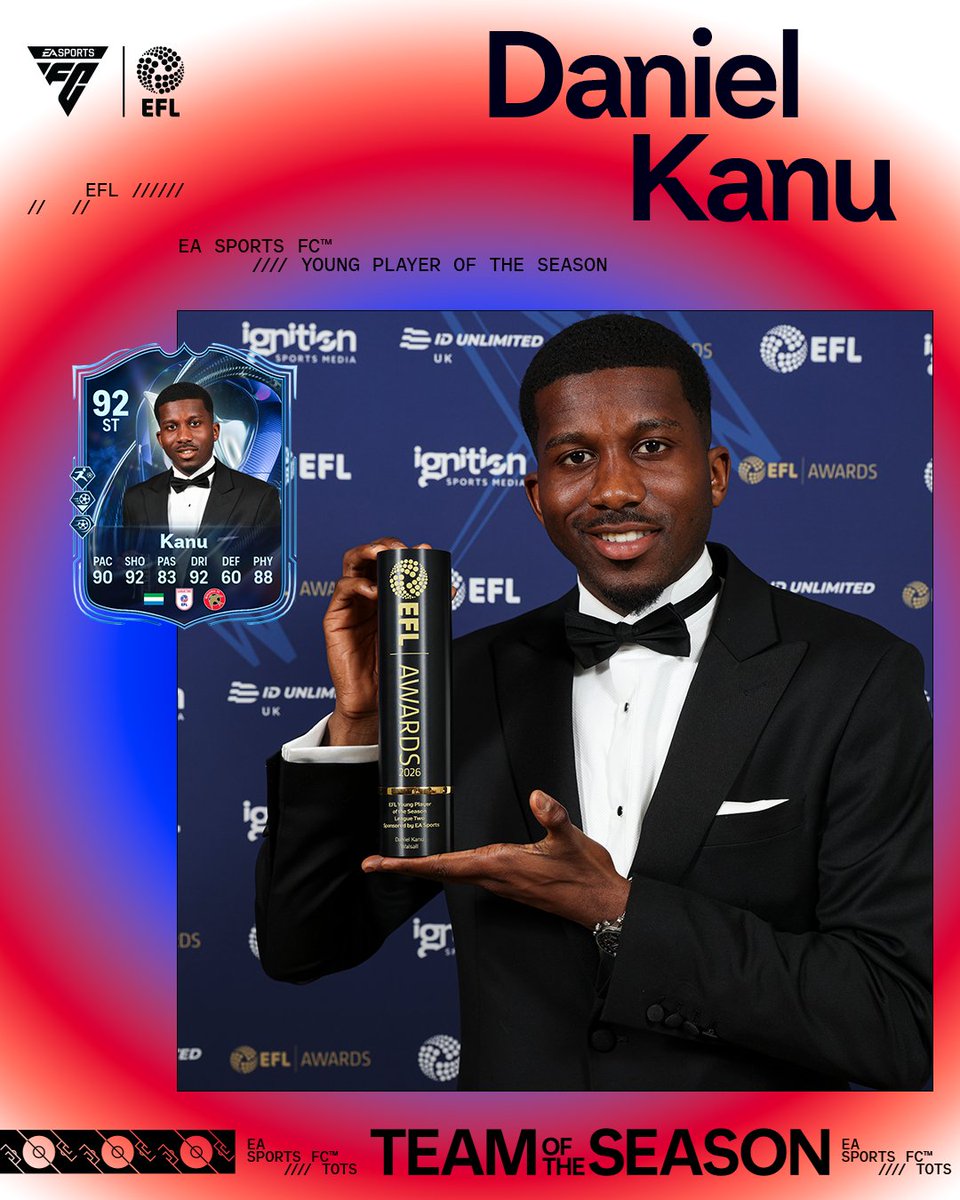 WFCOfficial's tweet photo. Special recognition for a huge season. ⭐

Celebrate Daniel Kanu’s League Two Young Player of the Season award, by claiming his FC26 item in-game! 👀

#TOTS | @EASPORTSFC | #AD https://t.co/QfHyurQhNB