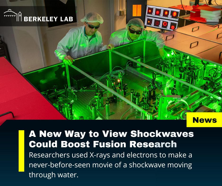 BerkeleyLab's tweet image. Lab researchers capture a shockwave using X-rays + electrons for the first time, revealing fusion physics at tiny scales. This could improve models and help design better #fusion systems. newscenter.lbl.gov/2026/01/08/a-n…