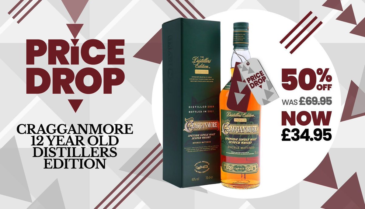 HTFWhisky's tweet image. Cragganmore 12 Year Old Distillers Edition is HALF PRICE for a limited time only at just £34.95! While Stocks Last!

Get this great deal ⬇️ 
htfw.com/cragganmore-20…

#PriceDrop #cragganmore #singlemalt #scotchwhisky #speysidewhisky #whiskyshop #hardtofindwhisky #htfw