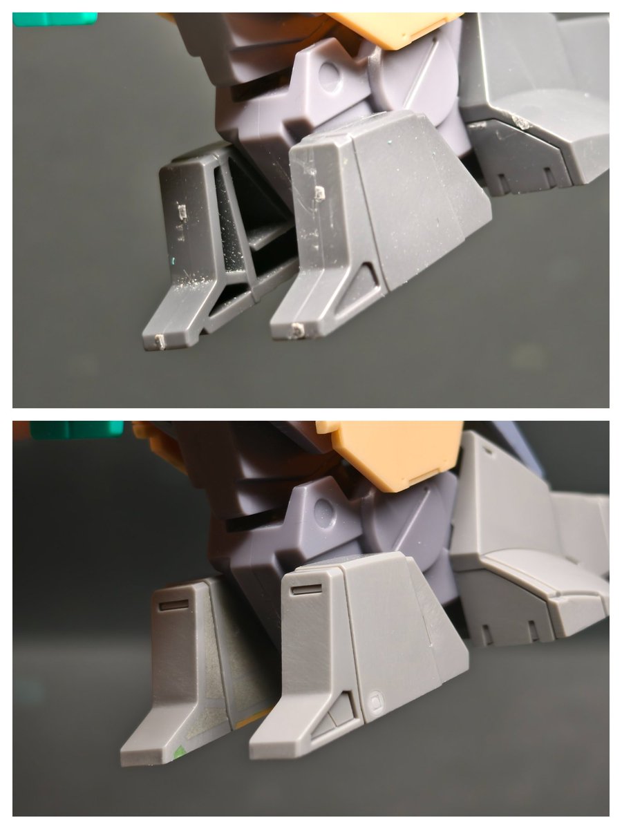 ren1883's tweet photo. Before and after comparison of the foot modification of the HG Blitz Wolf Gundam https://t.co/wp3JwuKxtJ