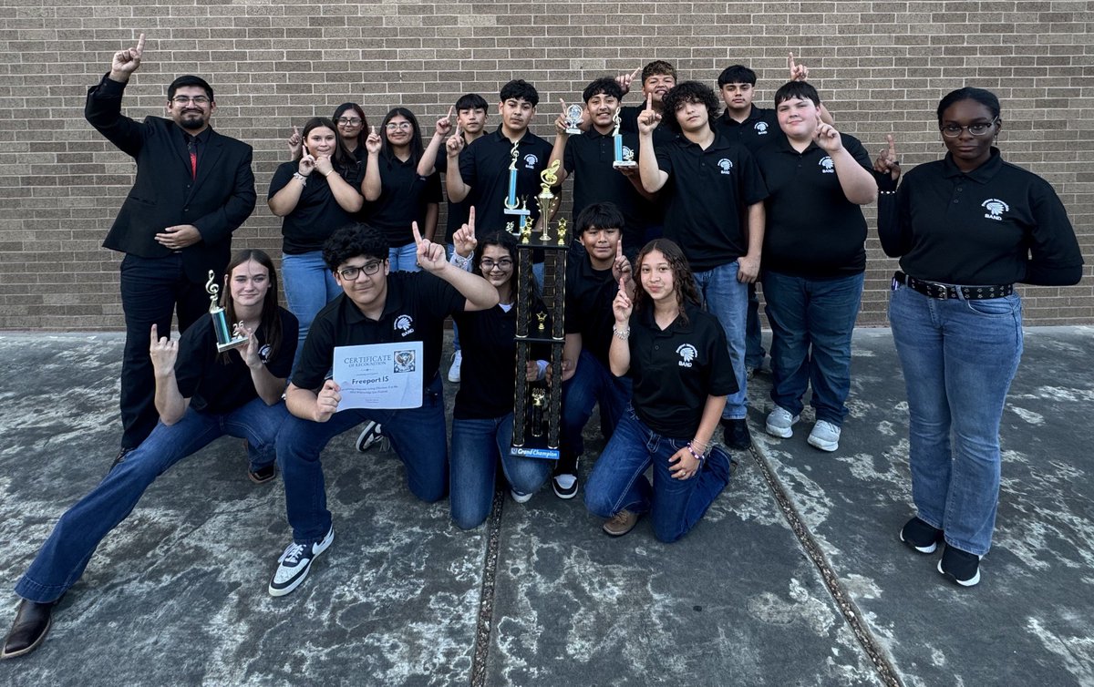 BrazosportISD's tweet image. The @Freeport_Int Jazz Band brought home the top honor at the Willowridge Jazz Festival—earning Grand Champion and outperforming both middle school and high school competitors! brazosportisd.net/news/what_s_ne… Great job students and band director Dustin Hernandez! #FutureReady