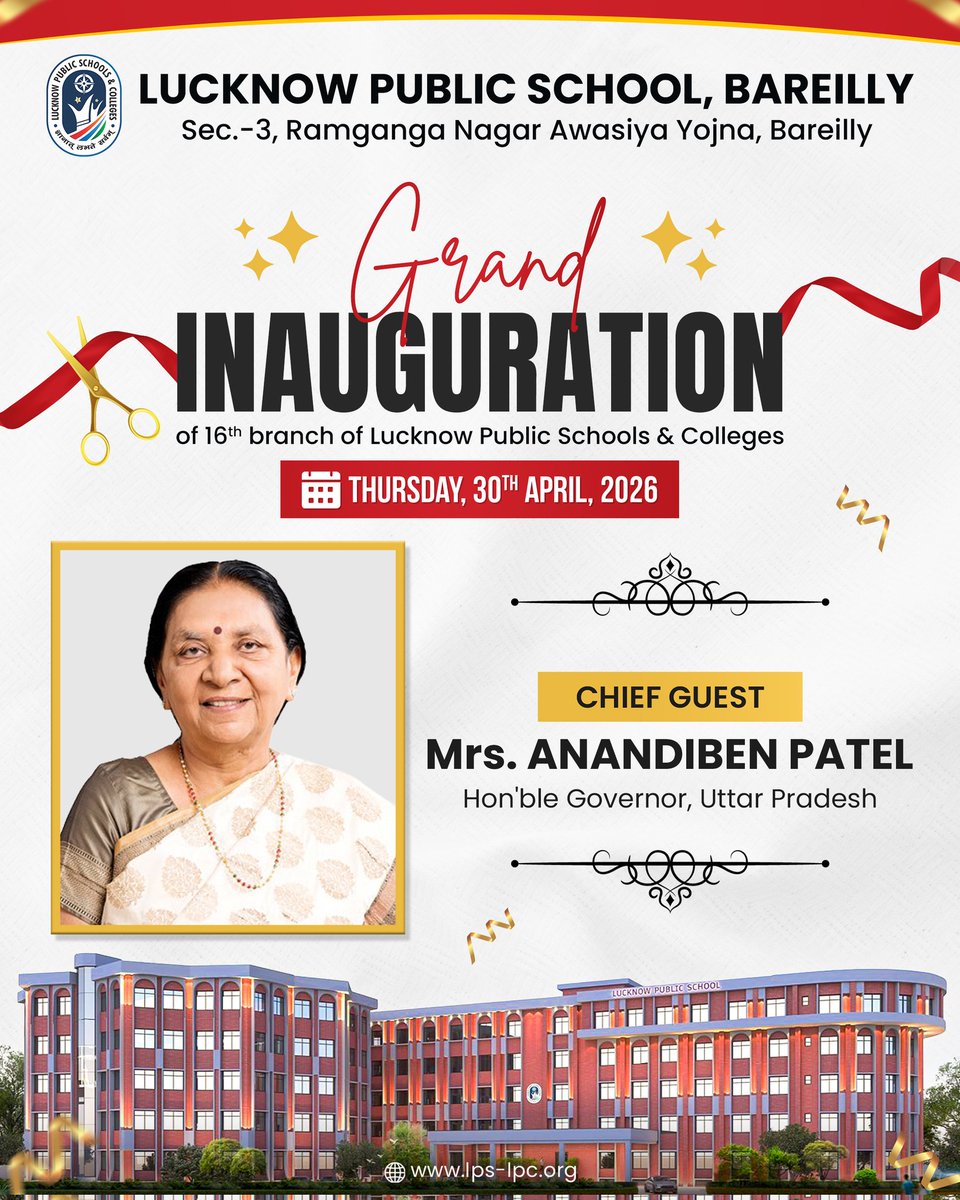 LucknowPublic's tweet photo. The Grand Inauguration of our 16th Branch by our Hon'ble Governor Mrs. Anandiben Patel.

Proud moment for Lucknow Public Schools &amp; Colleges. https://t.co/KYEQEl7EKm