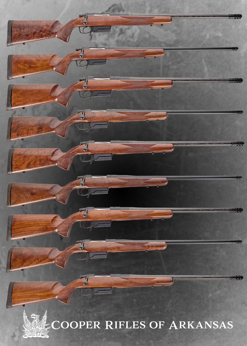 CooperRifles's tweet photo. Nine pieces of walnut. Nine gorgeous rifles. One choice. Your rifle says a lot about you… which one are you choosing and why? https://t.co/GHnqRyGGbl