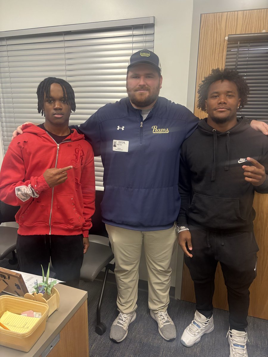 meademustangsfb's tweet photo. Thanks Coach Peer, of Shepherd University, for stopping by Da Stable to visit with our All County and 4A East All Region Running Back Jayden Rumley (2027) and our two way standout Defensive Back/Wide Receiver Myles Edwards (2027). #DaStable #SaddleUp #BrickByBrick #OutWorkTheWork #TheStampede🐎💨 @RumleyJayden @5MylesEdwards @TanardoSharps @Ajwall08