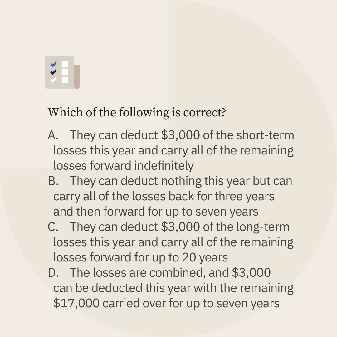 FastFwdAcademy's tweet photo. It's time to test your knowledge! If you think you know the answer to this question from our EA study materials, drop your answer in the comments, and share the quiz to test your colleagues!

#EnrolledAgent #Taxes https://t.co/DIgUkujqHQ