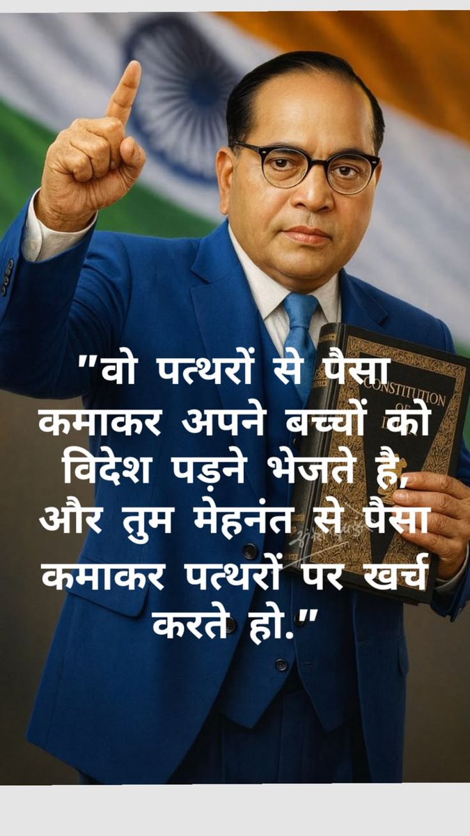 वो पत्थरों से पैसा कमाकर अपने बच्चों को विदेश पढ़ने भेजते हैं और तुम मेहनत से पैसा कमा कर पत्थरों पर खर्च करते हो तुम्हारे गरीबी और गुलामी का कारण यही है
जय भीम नमो बुद्धाय 💙🙏