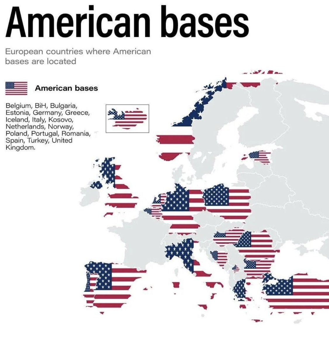 f_asselineau's tweet photo. 🤡 L'ÉTERNEL BOBARD DE LA
«DÉFENSE EUROPÉENNE
INDÉPENDANTE DES ÉTATS-UNIS»
Ce projet,évoqué depuis des décennies par les européistes français (et par eux seuls),va nous être resservi pour 2027 par tous les candidats du système.
Chacun va prendre un air martial et inspiré pour expliquer aux Français, comme le fit Macron en 2017 et 2022, qu'il a une «vision de l'Europe» et que son programme prévoit de bâtir une «souveraineté européenne» fondée sur une «DÉFENSE EUROPÉENNE».

Des millions de Français,naïfs et désinformés, risquent encore de croire ce bobard éculé, qui cache l'impossibilité radicale, constatée depuis 69 ans, de faire passer ce projet du stade du rêve à celui de la réalité.

Parmi les impossibilités figurent les différences irréductibles d'intérêts géopolitiques entre les 27 États membres. J'en parle très souvent.

Mais il y a bien d'autres impossibilités dont je parle peu. Et notamment le fait que l’espace européen, DANS L'UE ET HORS L'UE, est littéralement truffé de bases et d'installations militaires américaines ou de l'OTAN, qui rendent illusoire toute velléité d'indépendance de Washington.

C'est le cas dans 11 des 27 États🇪🇺, dont je dresse ci-dessous la LISTE NON EXHAUSTIVE des installations militaires 🇺🇸 ou OTAN ⤵️

⚠️CETTE LISTE CLÔT TOUT DÉBAT.

===
Abréviations
C. = Caserne
BA= Base aérienne
BN = Base navale
BM = Base militaire
QG = Quartier général
---
🇩🇪 ALLEMAGNE
1. C.d'artillerie  Garmisch-Partenkirchen
2. C.Barton,Ansbach
3. C.Bismarck,id
4. Zone de Bleidorn,id
5. Aérodrome C.Coleman,Mannheim
6. C.Daenner,Kaiserslautern
7. Complexe Dagger,Centre d'entraînement de Darmstadt Griesheim
8. Edelweiss Lodge et Resort, Garmisch-Partenkirchen
9. C.Lucius Clay, Wiesbaden-Erbenheim
10. C.Franken,Westheim
11. Dépôt de Germersheim
12. Zone d'entraînement de Grafenwöhr/Vilseck
13. Dépôt de Grunstadt
14. Centre multinational interarmées de Hohenfels
15. C.Husterhoeh,Pirmasens
16. BM de Kaiserslautern
17. C.Katterbach,Ansbach
18. C.Kelley,Stuttgart
19. C.Kleber,Kaiserslautern
20. Zone d'entraînement de Lampertheim
21. Centre médical de Landstuhl
22. C.McCully,Wackernheim
23. Dépôt de l'armée de Miesau
24. Zone de stockage d'Oberdachstetten,Ansbach
25. C.Panzer,Kaiserslautern
26. C.blindés,Böblingen
27. C.Patch,Stuttgart
28. C.Pulaski,Kaiserslautern
29. BA de Ramstein
30. C.des munitions du Rhin, Kaiserslautern
31. C.Robinson,Stuttgart
32. C.Rose,Vilseck
33. C.Sembach,Kaiserslautern
34. C.Sheridan Garmisch-Partenkirchen
35. C.Shipton,Ansbach
36. C.Smith,Baumholder
37. BA de Spangdahlem
38. C.Storck,Illesheim
39. Aérodrome militaire de Stuttgart, Filderstadt
40. Station de stockage de Mayence-Kastel
41. Zone d'entraînement de Gonsenheim/Mombach
42. Zone d'entraînement de Wiesbaden
43. Station radar de Wiesbaden
44. Complexe Urlas,Ansbach
45. C. de la Tour Dülmen
46. C.Wetzel,Baumholder

🇧🇪 BELGIQUE
BA OTAN, 🇺🇸Air Force et 🇺🇸Army, à Chièvres

🇧🇬 BULGARIE
1. Centre logistique🇧🇬🇺🇸,Bourgas
BA conjointes🇧🇬🇺🇸 :
2. Bezmer,Yambol
3. Graf Ignatievo,Plovdiv
4. Champ de tir de Novo Selo🇧🇬🇺🇸, Sliven

🇪🇸 ESPAGNE
1. BA🇪🇸🇺🇸 de Morón
2. BN🇪🇸🇺🇸 de Rota

🇪🇪 ESTONIE
1. BM de l'OTAN à Tapa
2. BA 🇺🇸+OTAN à Ämari
3. Camp Reedo 🇺🇸+OTAN

🇬🇷 GRÈCE
BN de Crète 🇬🇷+OTAN+navires🇺🇸

🇮🇹 ITALIE
Liste beaucoup plus complète sur carte jointe !
1. BA d'Aviano -31e escadre de chasse de 🇺🇸Air Force
2. C.🇮🇹🇺🇸 Ederle+Camp Darby
3. QG VIe flotte🇺🇸 à Naples
4. BA/BN🇮🇹🇺🇸 à Sigonella

🇳🇱 PAYS-BAS
BA de Volkel - 703e escadron de soutien🇺🇸

🇵🇱 POLOGNE 
1. Camp Kosciuszko -QG Ve Corps🇺🇸
2. BA de Powidz -matériel🇺🇸
3. BA de Łask -🇺🇸Air Force
4. Complexe de défense antimissile de Redzikowo -OTAN
5. Système de défense antimissile🇺🇸

🇵🇹 PORTUGAL
BA de Lajes pour forces🇺🇸 aux Açores

🇷🇴 ROUMANIE
1. BA de Câmpia Turzii pour 731e escadron d'attaque🇺🇸
2. Base militaire de Deveselu pour soutien naval🇺🇸 et système de défense Aegis Ashore
3. BA Mihail Kogălniceanu 🇷🇴🇺🇸, siège de la garnison de l'armée🇺🇸 de la mer Noire et du groupe de soutien de zone de la mer Noire.
--