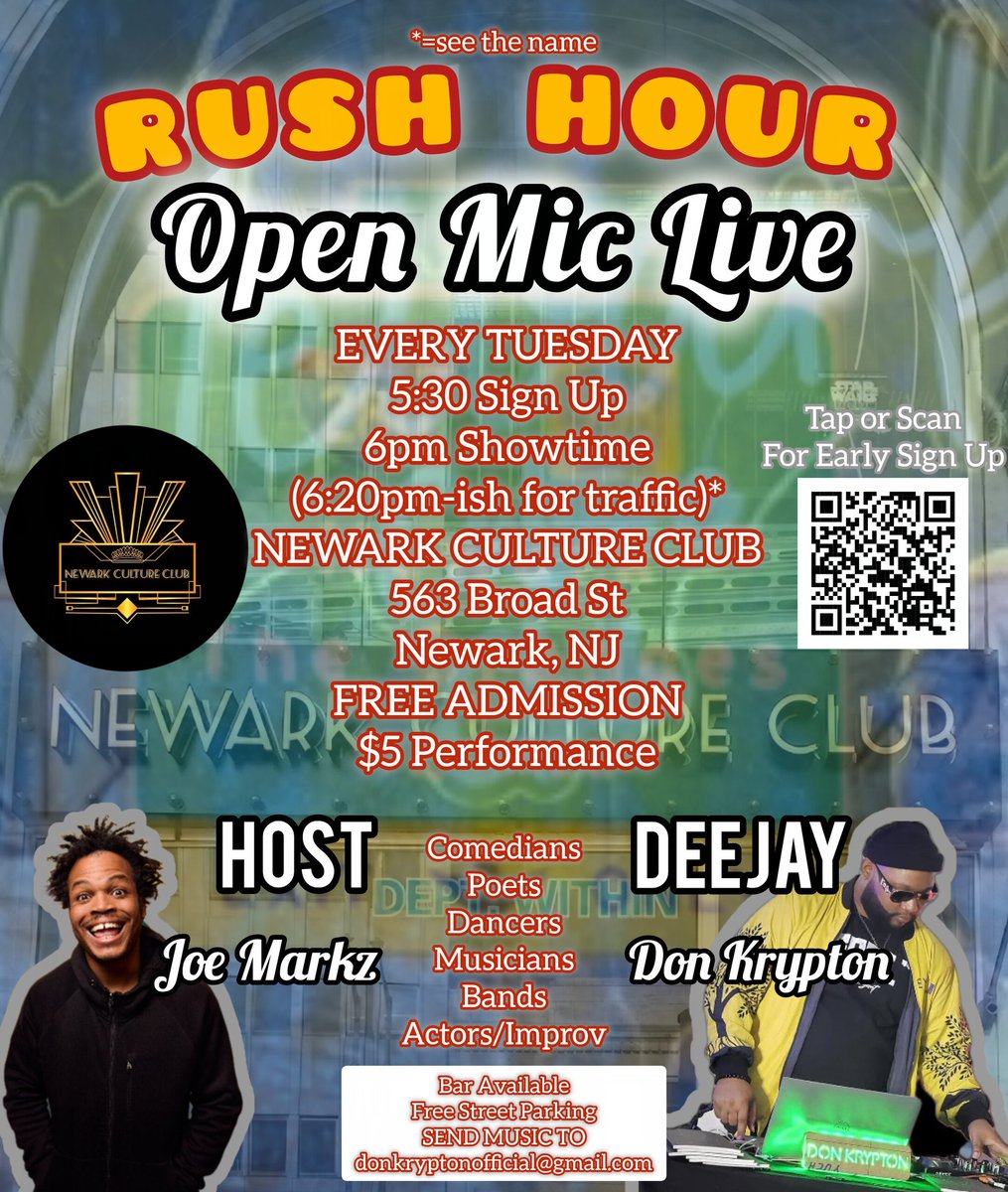 JoeMikeMarkz's tweet photo. Rush Hour mic with a probable start time of 6:20 for traffic.  Pull up for an actual good mic that's fun and will push you to get better. 
EARLY SIGN UP:
https://t.co/Gl4VXUJx8f https://t.co/lq3RINfbgx