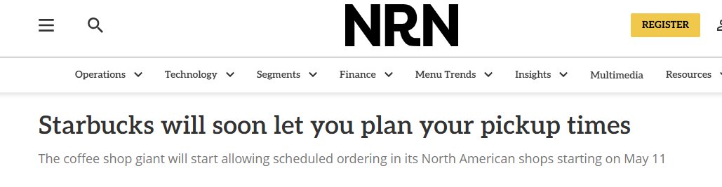 davidhenkes's tweet image. Frankly this seems like a no-brainer to be able to do on a delivery app: Starbucks will allow you to pre-order and plan your pick up times in advance.

But - apparently only up to one hour ahead of pick-up.

#restaurant #delivery #mobile #QSR #coffee