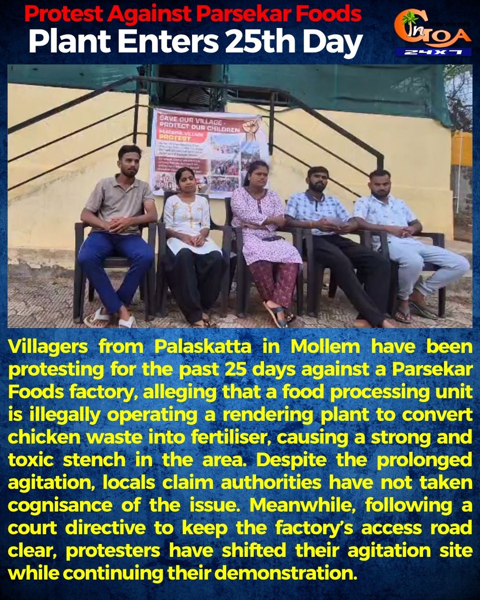 InGoa24x7's tweet image. Protest Against Parsekar Foods Plant Enters 25th Day

#ParsekarFoods #Protest #Day25 #Pernem #Pollution #LocalIssues #GSPCB #GoaNews #ingoanews