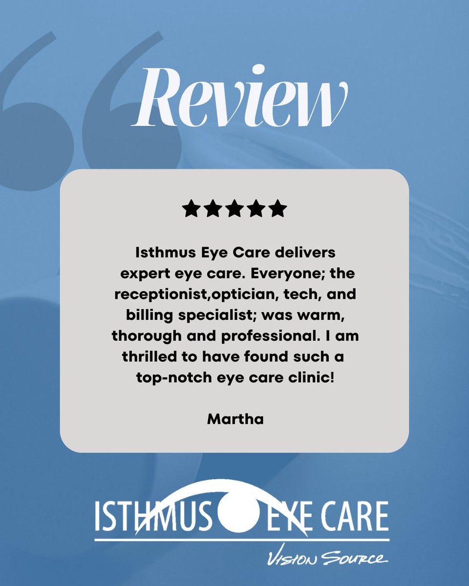 Providing "warm, thorough, and professional" care is what we do best. 
Hearing feedback like this makes our day! Thank you for trusting Isthmus Eye Care with your vision.