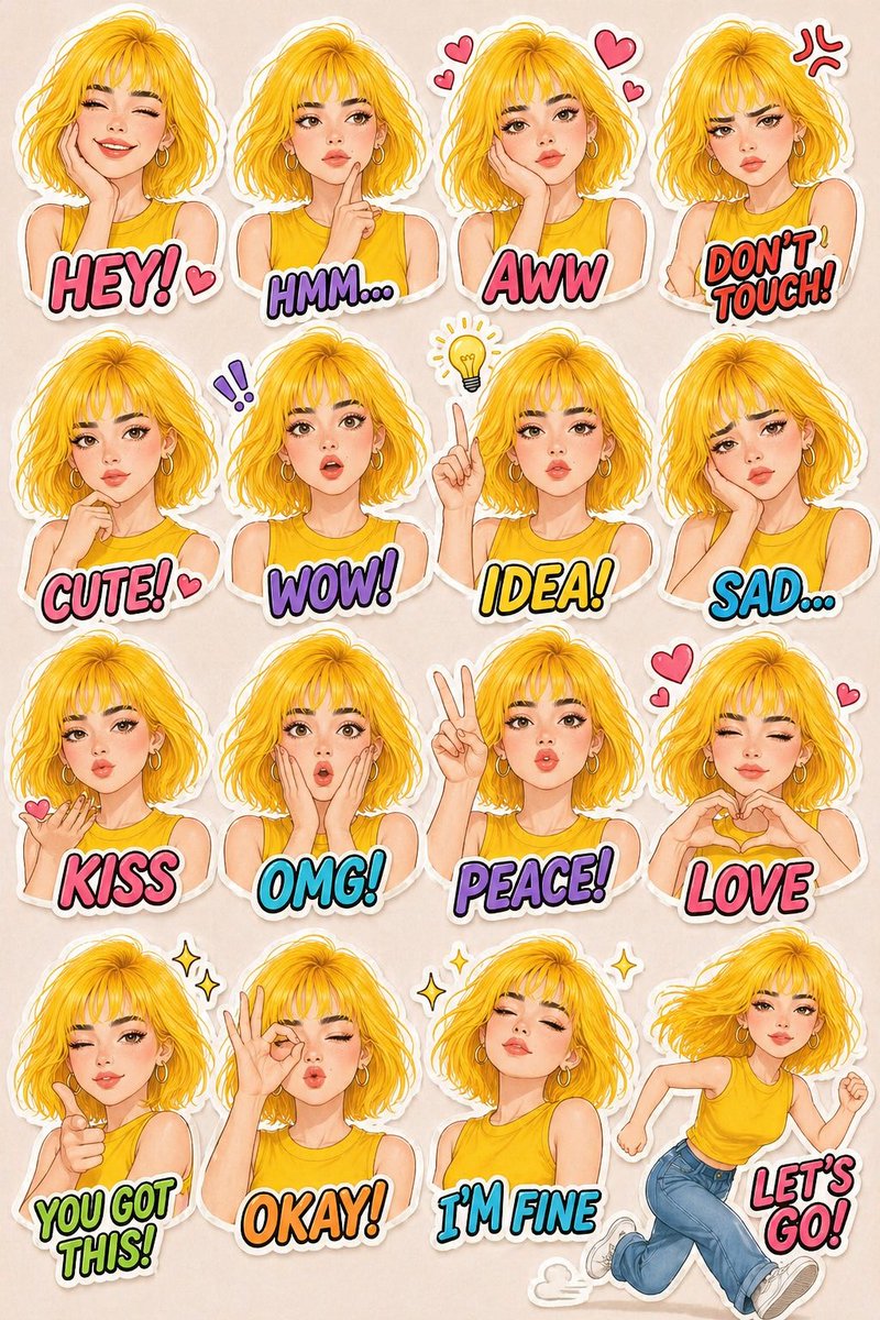 Vibrant Sticker Pack: Cute Expressions in Every Pose - PromptGather image 1