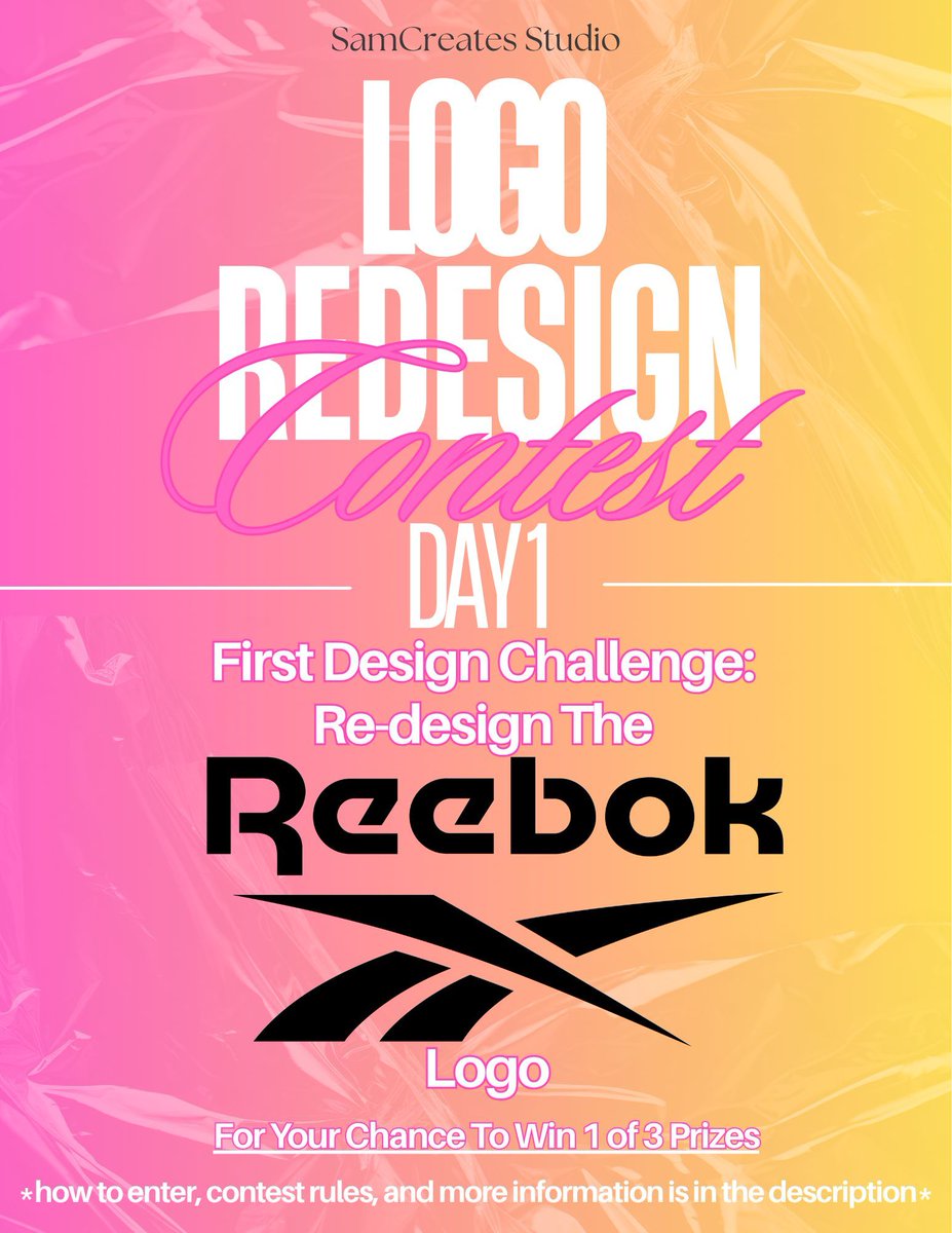 samcreatestudio's tweet photo. Welcome to DAY 1 of the logo redesign contest! 
TO ENTER: 
1.Follow Me!
2.Repost this tweet
3.Submit your design in the replies!
&amp; thats it!
Prizes will be revealed on day 3, I have to keep you all guessing, but you wont want to miss out! 
#DesignChallenge #Rebrand #GraphicDesign https://t.co/fr5F1TdYZB