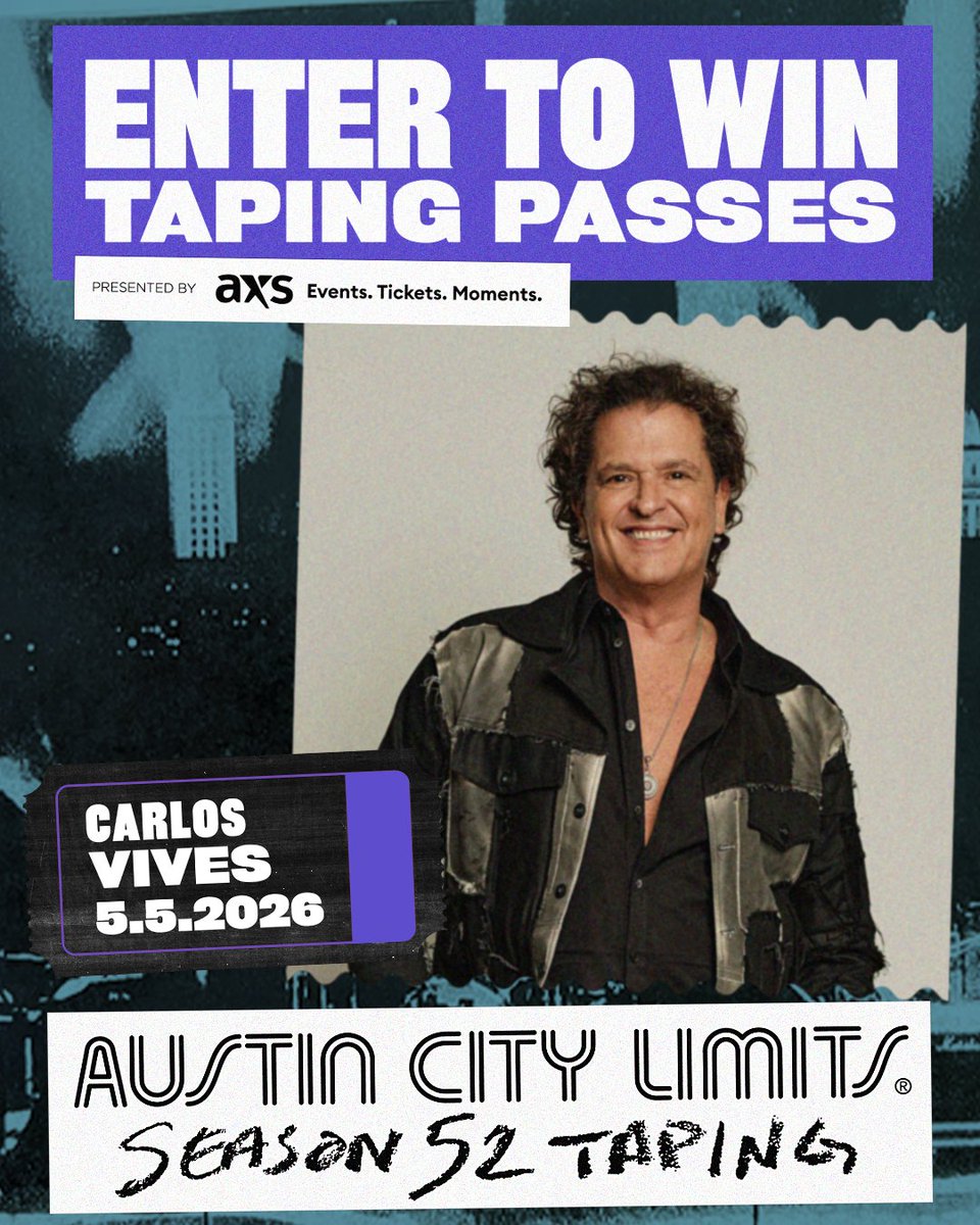 acltv's tweet photo. Carlos Vives taping pass giveaway is now open!
Austin City Limits will tape a Season 52 performance by @carlosvives 
on Tuesday, May 5th at 8:30pm at @acllive at The Moody Theater.
Enter to win taping passes: https://t.co/FdaNiqzDh7
Austin City Limits Taping Giveaways are presented by @axs 
Giveaway closes at 2pm on Friday 5/1