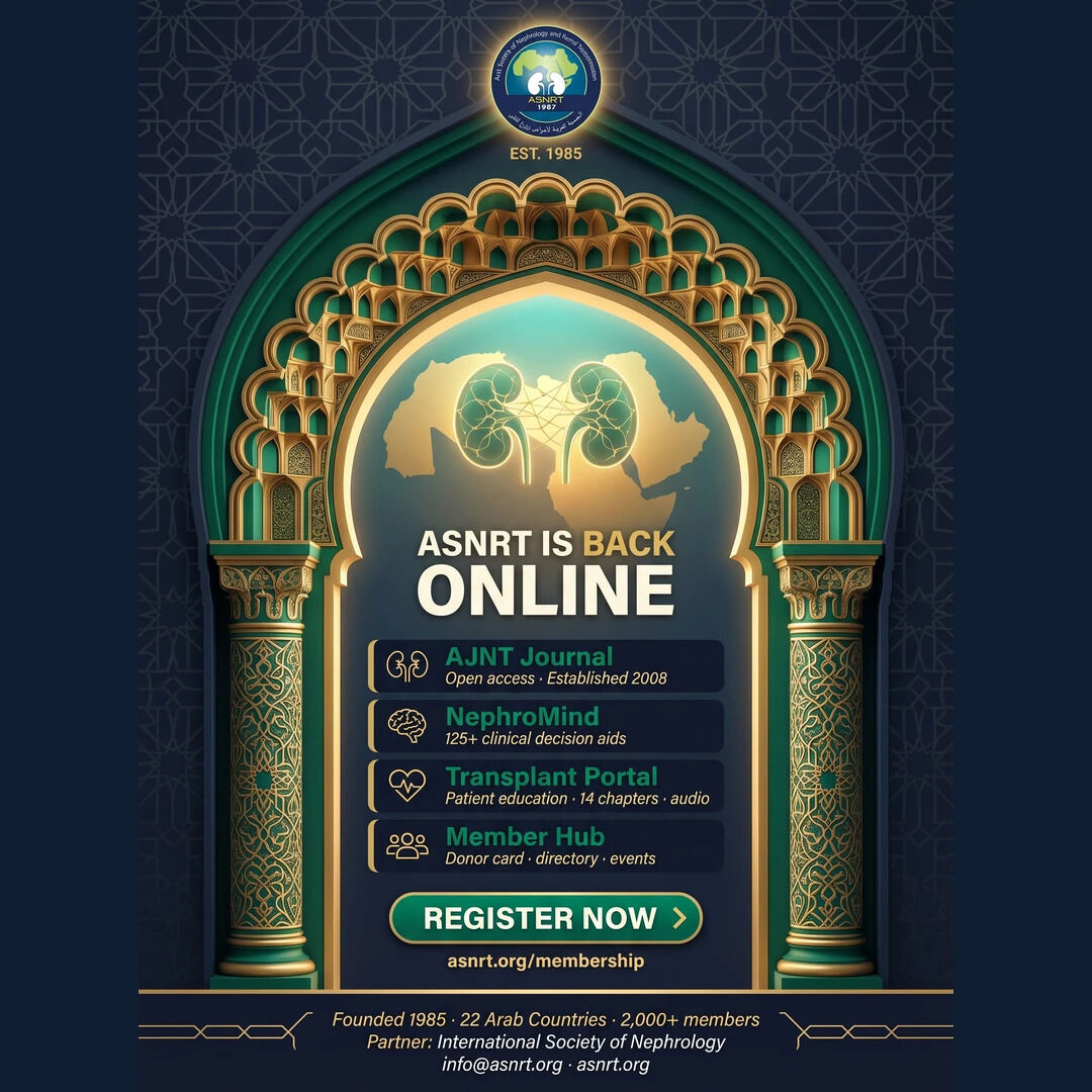 asnrt_org's tweet photo. After 2 months offline, ASNRT is back — and this time it's ours.

The Arab Society of Nephrology and Renal Transplantation has rebuilt https://t.co/kI3AhF9n85 from scratch — fully owned by the society, bilingual, and now home to:

📚 AJNT Journal — open access, established 2008 https://t.co/8ry3hHFzrE