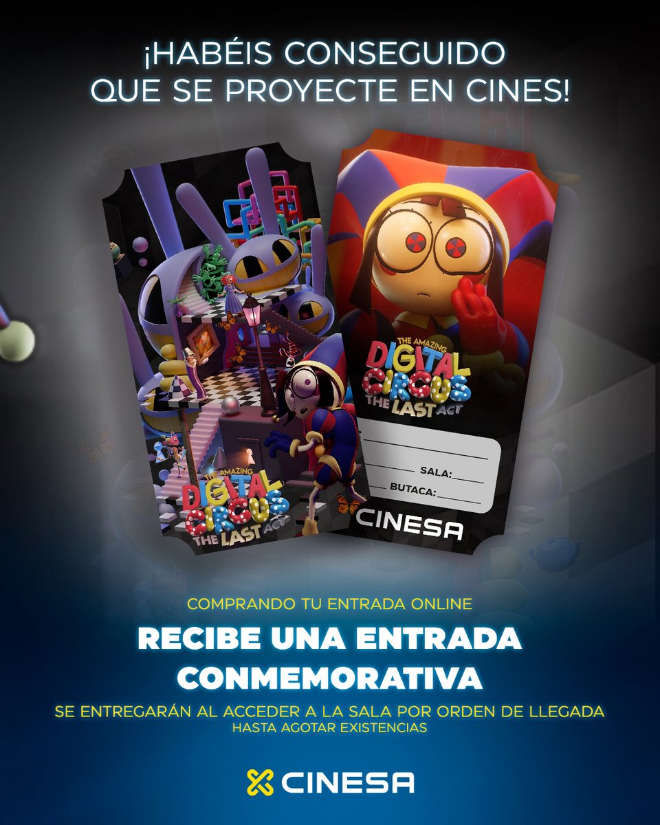 Cinesa's tweet image. Mañana es el día 🎪🤹‍♀
📆29 de abril a las 10h listos para comprar las entradas de #TheAmazingDigitalCircus en #Cinesa. Descubre todas las sorpresas que te esperan el día del estreno 🎬🤩
cinesa.es/peliculas/el-a…