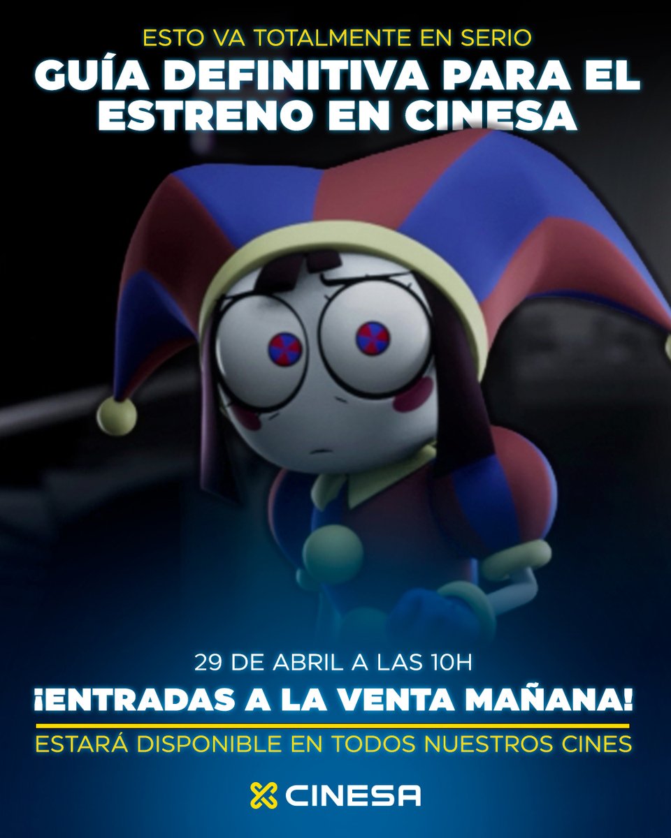Cinesa's tweet image. Mañana es el día 🎪🤹‍♀
📆29 de abril a las 10h listos para comprar las entradas de #TheAmazingDigitalCircus en #Cinesa. Descubre todas las sorpresas que te esperan el día del estreno 🎬🤩
cinesa.es/peliculas/el-a…