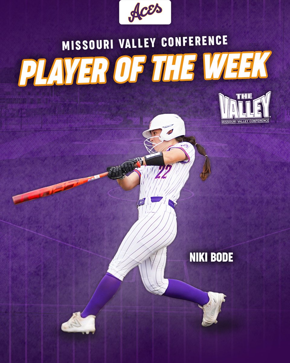 UEAthletics_SB's tweet photo. Niki Bode has been named the MVC Player of the Week!

➡️ Batted .818 last week (9-for-11)
➡️ Finished with on-base % of .875
➡️ Added 7 runs, 5 walks, and 3 RBI

📰 https://t.co/nMnQsyRqYz
🥎 #ForTheAces https://t.co/ZCahpYJcLf