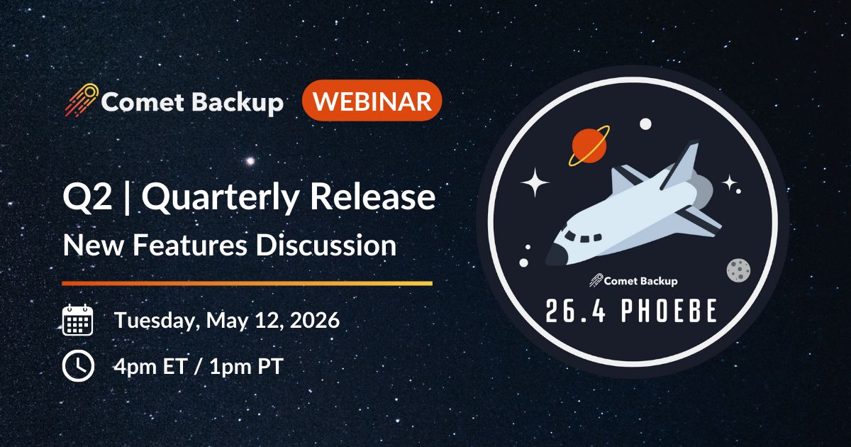 CometBackup's tweet photo. 🌒 #WEBINAR | Two weeks until our 26.4 Phoebe Quarterly release product showcase!

Register now to save your seat ➡️ https://t.co/CZi8IOhKEU 

🗓️ Tuesday, May 12 | ⏰ 4pm ET / 1pm PT

🎥 Can’t make it? You can still register to get the recording after the webinar. https://t.co/nVs30drXvP