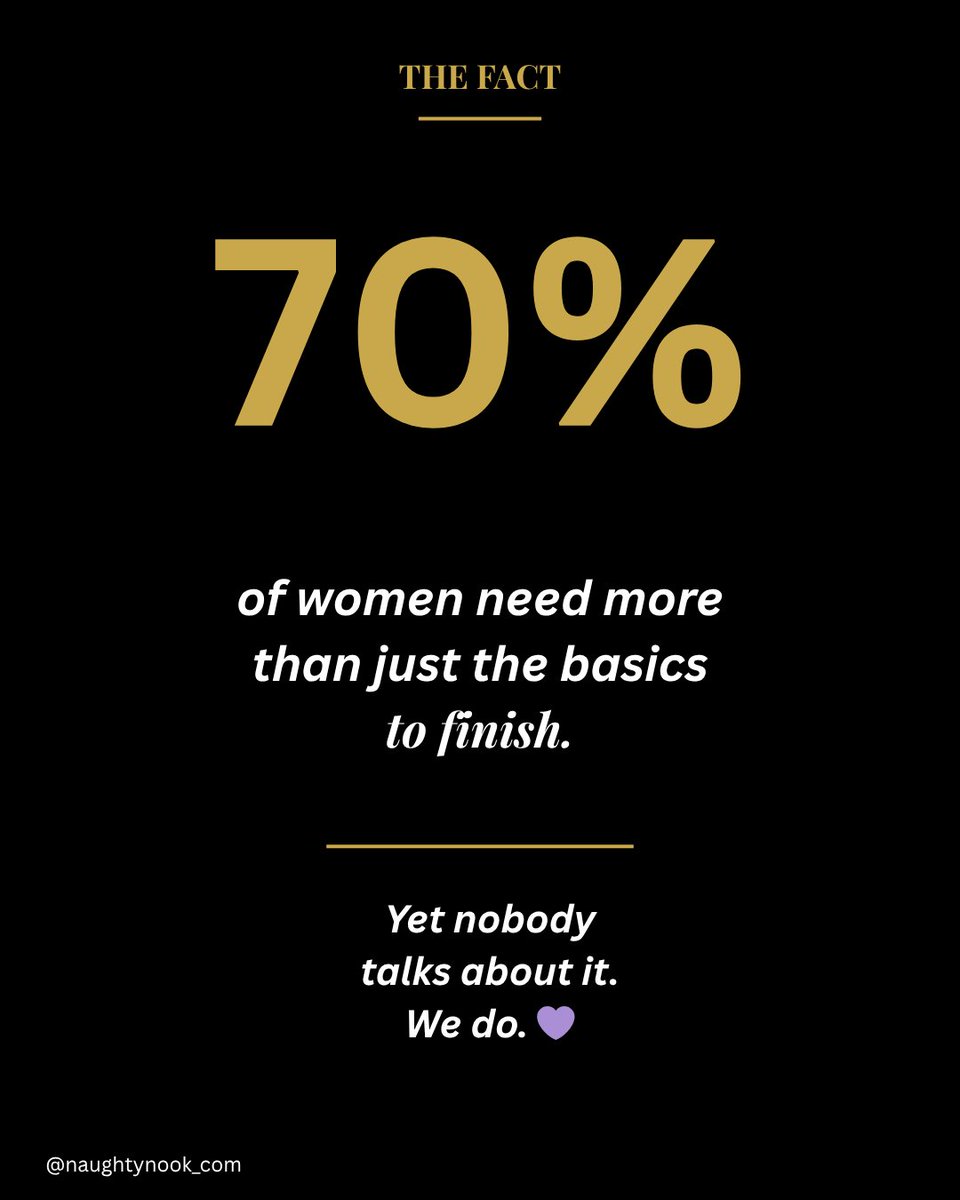 NaughtyNook_com's tweet image. THE FACT: 70% of women need more than just the basics to finish.

Yet nobody talks about it.

We do. 💜

Drop a 💜 if this is the conversation we should be having.

#WomensHealth #PleasureWellness #IntimacyMatters #NaughtyNook