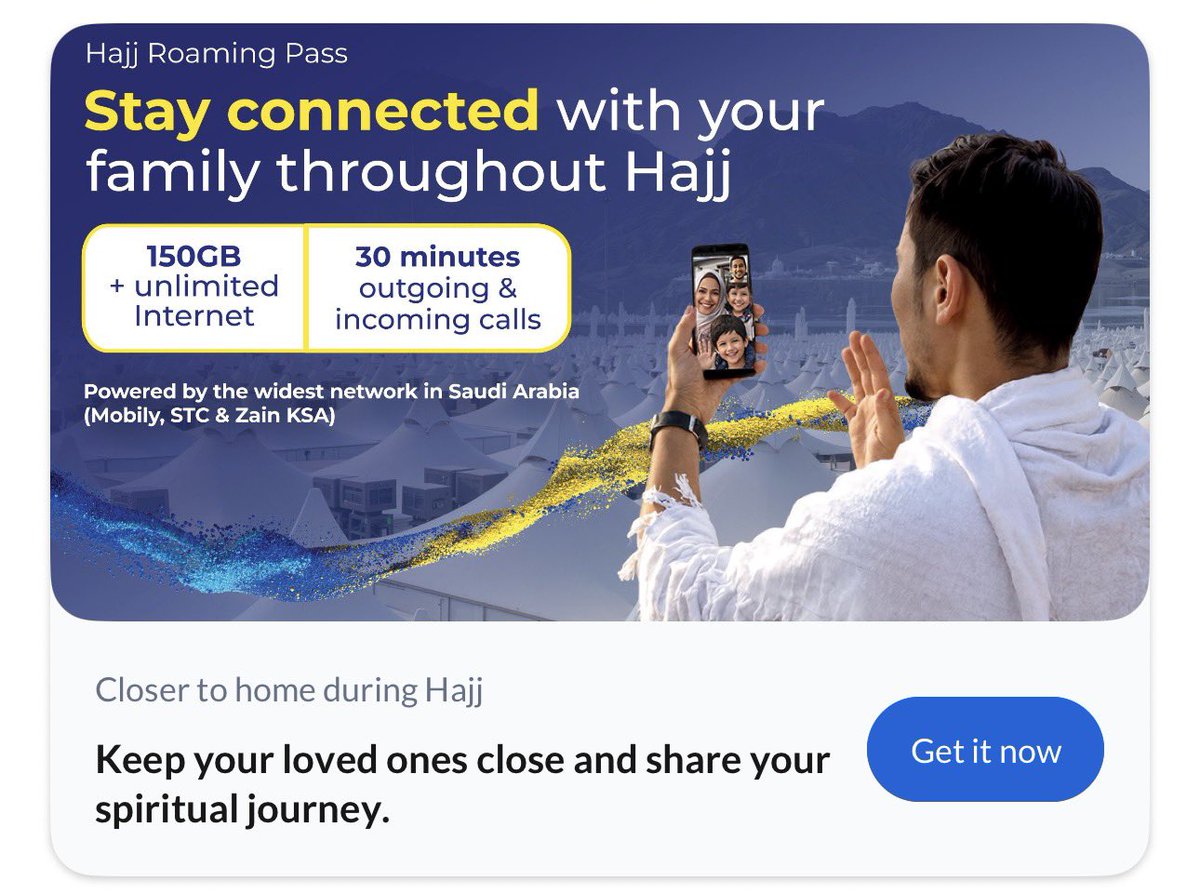 MrSours's tweet image. Stay connected sepanjang Haji 🌙📱
Unlimited internet + call, roaming Saudi tanpa risau!
Dari RM48 je. Pilih ikut tempoh trip korang

#Hajj2026 #Roaming #StayConnected