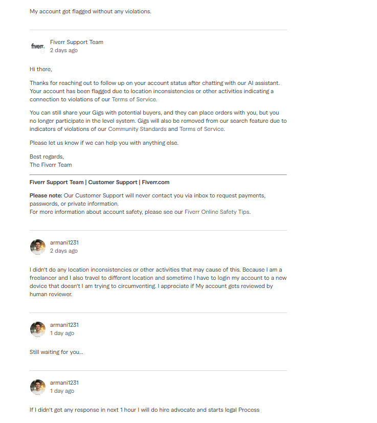 MuhammadSa4044's tweet photo. @fiverr and @FiverrSupport Can you please clarify when I get response from team? or Should I go Legal? https://t.co/KblIycPxbV