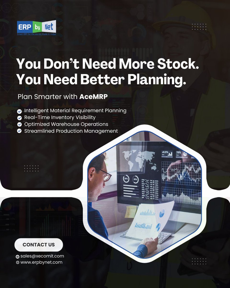 ERPbyNet's tweet photo. 📦 More stock isn’t always the answer.
Smarter planning is. ⚙️With ERPbyNet | AceMRP, streamline inventory, optimize production, and gain real-time operational visibility. 🚀👉 https://t.co/HoaTokdHCc #AceMRP #MRP #ERP #InventoryManagement #Manufacturing #ProductionPlanning https://t.co/LYxB9QHF4S