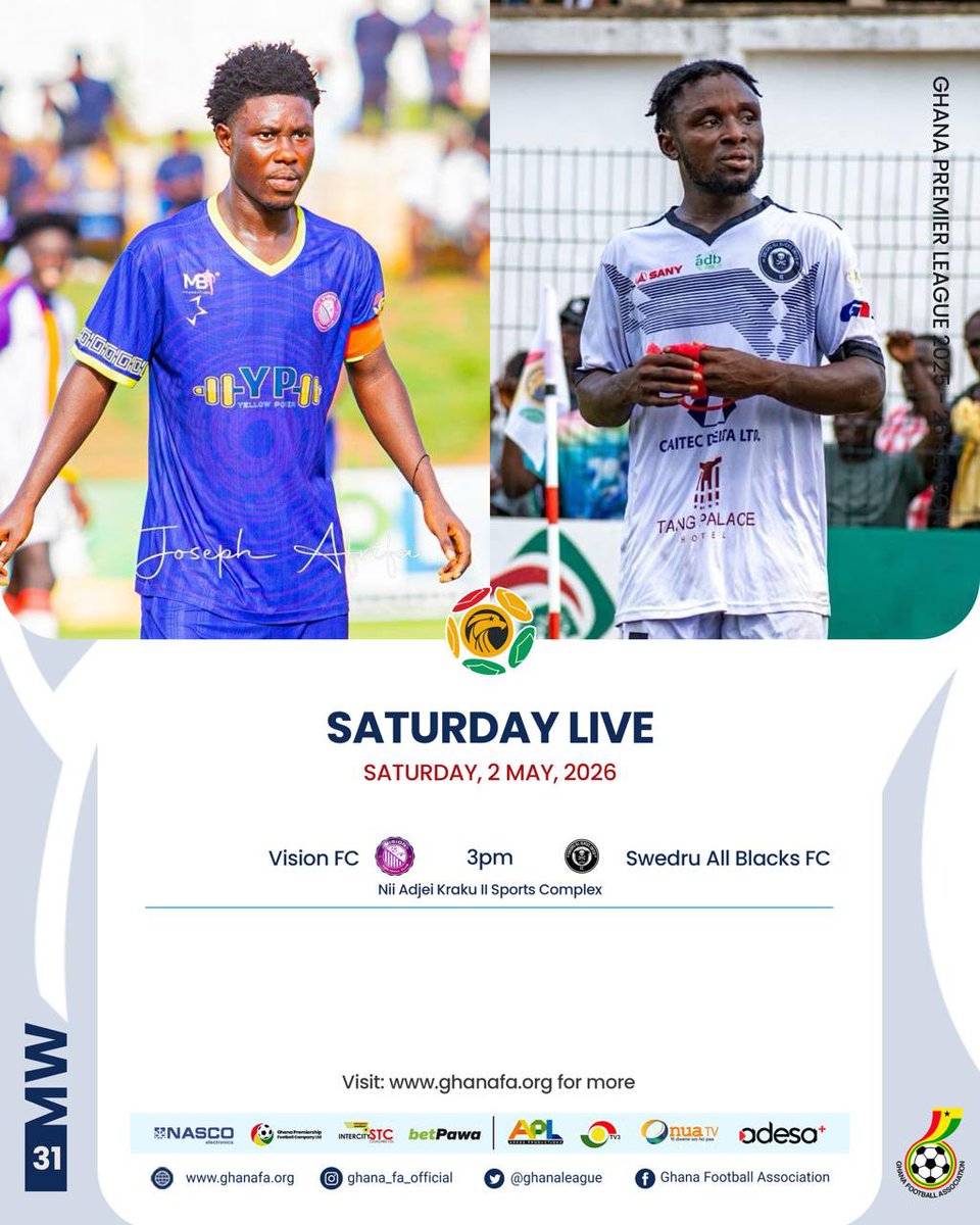 GhanaLeague's tweet image. ⚽️On Saturday, Vision FC lock horns with Swedru All Blacks in Tema. 

Which side emerges victorious?

#GPL #GPLMW31