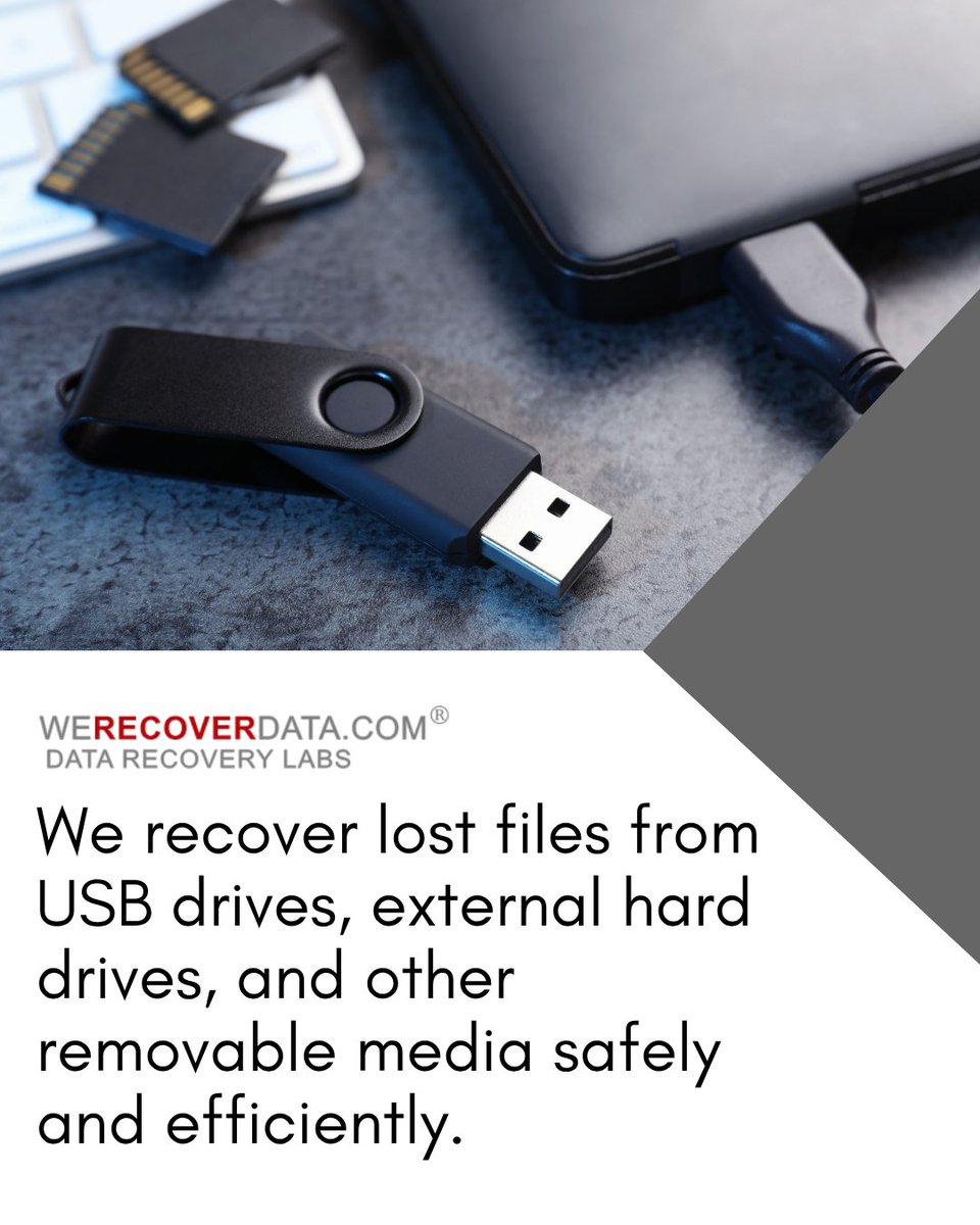 WeRecoverData's tweet photo. Flash drive or external storage not accessible?
We recover lost files from USB drives, external hard drives, and other removable media safely and efficiently. https://t.co/LkQ1KWPppa