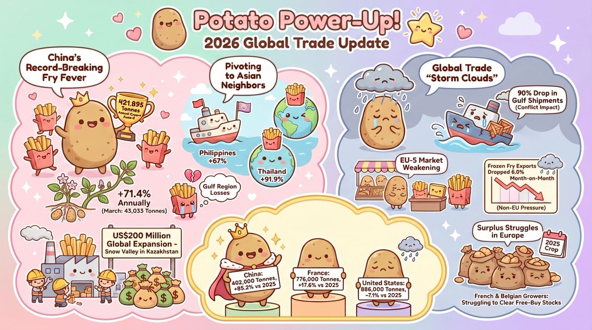 potatosystem1's tweet image. The Global Potato Market in 2026: China’s Records, EU Overproduction Crisis, and the Historic Closure of the EEX Exchange #potatoes #vegetable #agriculture #farming #vegetables #farmingphotography #freshproduce #agribusiness #fruitsandvegetables #crops
potatoes.news/the-global-pot…