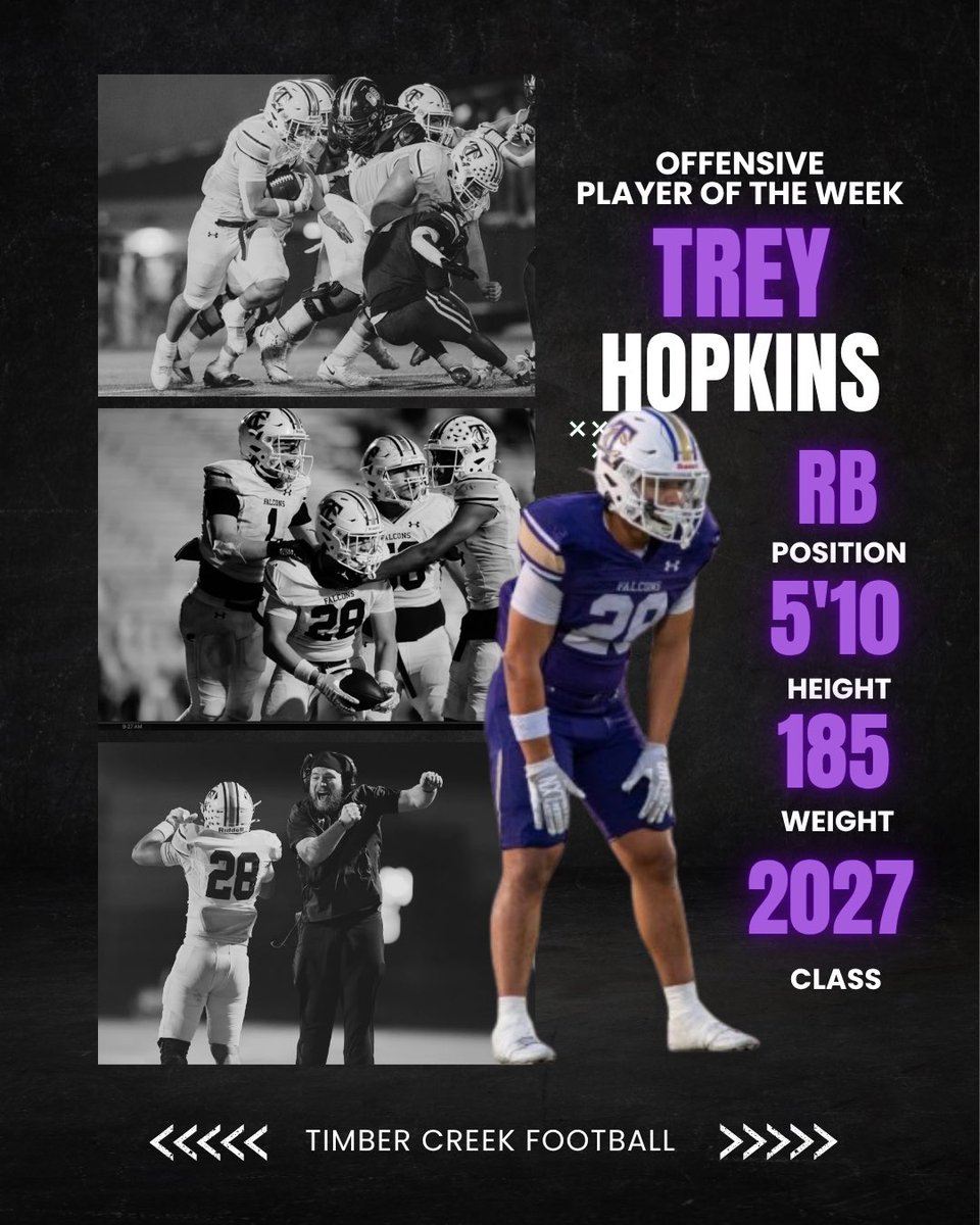 TCHSFootball's tweet photo. If you aren’t coming with 100%, don’t get in the way. 🚂💨
Trey Hopkins takes home Week 1 Offensive Player of The Week Honors. Between the power and the leadership in the locker room, he’s the engine that makes this offense go.
@THopkins5028 | Class of 2027 🟣⚪️ https://t.co/gRJNszm8C9