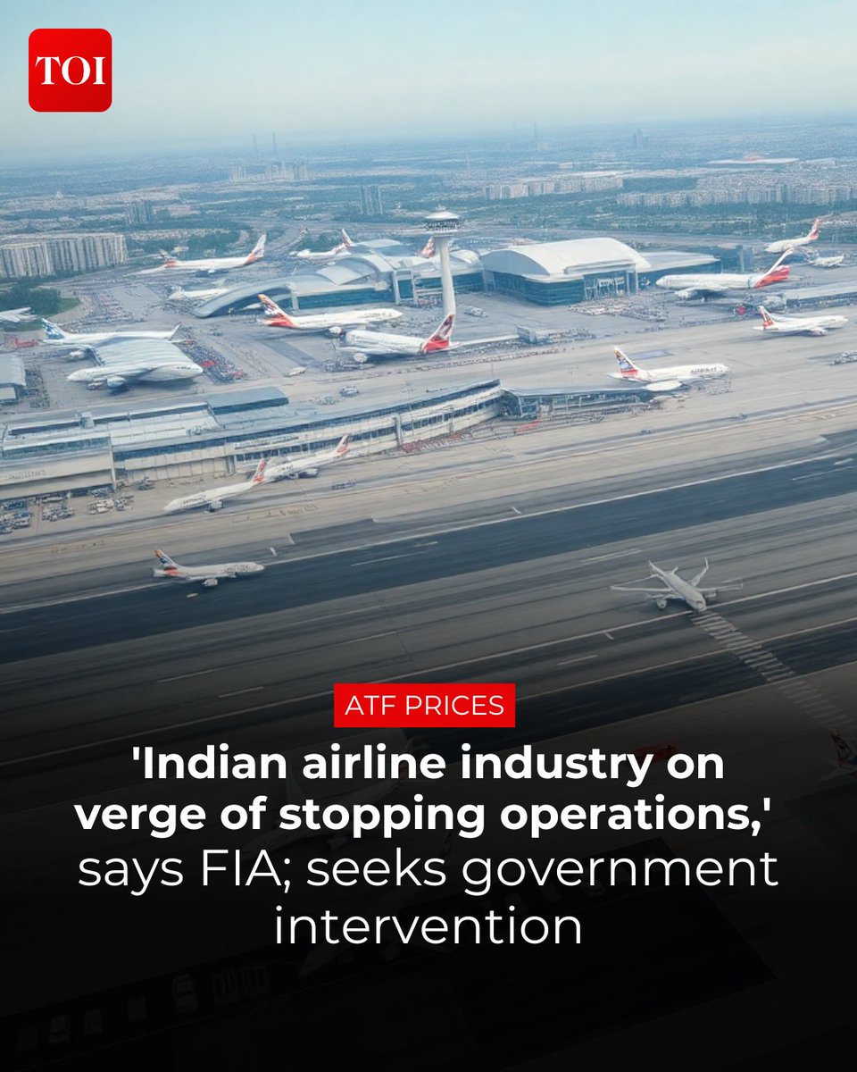 timesofindia's tweet image. "The #airline Industry in #India is under extreme stress and on the verge of closing down or stopping operations.” This dire warning has been issued by the #Federation of Indian Airlines (FIA), which represents #AirIndia, #IndiGo and #SpiceJet, in an “urgent” SOS sent to the