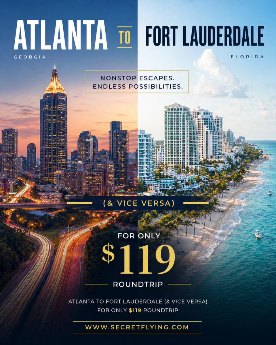 SecretFlying's tweet image. SUMMER: Non-stop from #Atlanta to #FortLauderdale (&amp;amp; vice versa) for only $119 roundtrip with Delta Air Lines #TravelTuesday

secretflying.com/posts/atlanta-…