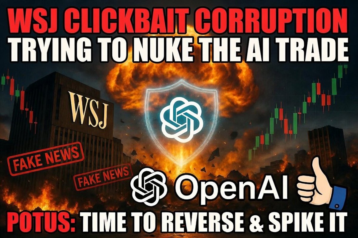 WallStreetBebe's tweet photo. Wall Street Journal's Latest Hit Job: Paid scumbags trying to torpedo the AI Boom. In a desperate move reeking of corruption, @wsj_com printed a false hit piece trying to crash the AI trade. @OpenAI said it's firing on all cylinders, consumer &amp; enterprise stronger than ever. #AI https://t.co/i71MyimFcN