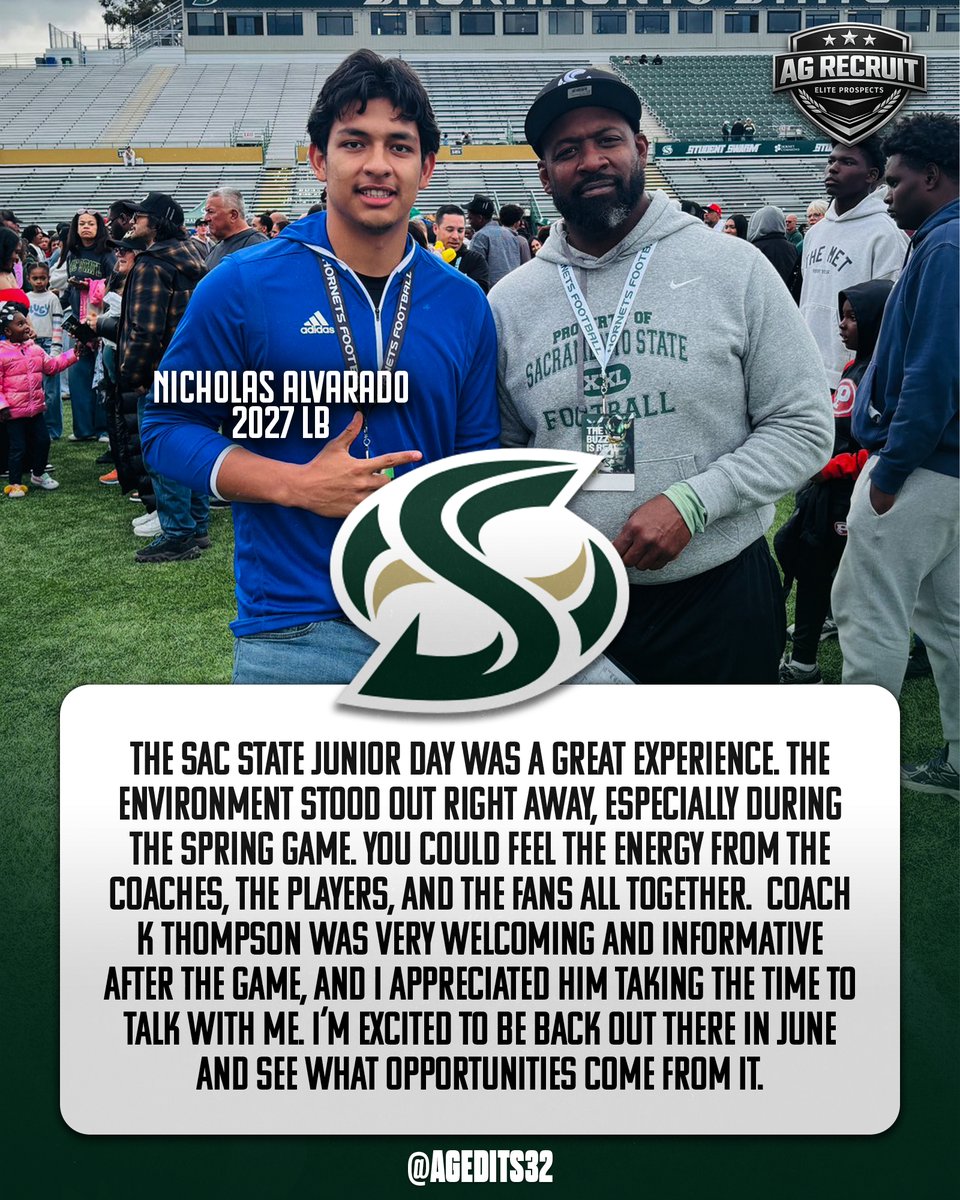 🚨Sacramento State recently hosted 2027 linebacker <a href="/realalvarado27/">Nicholas Alvarado</a> on Junior Day!

Hornet fans, show him some love! ⬇️⬇️⬇️

<a href="/JamoSacSt/">Jamo🐝</a> <a href="/ItsNunyaBiznass/">Nunya</a>