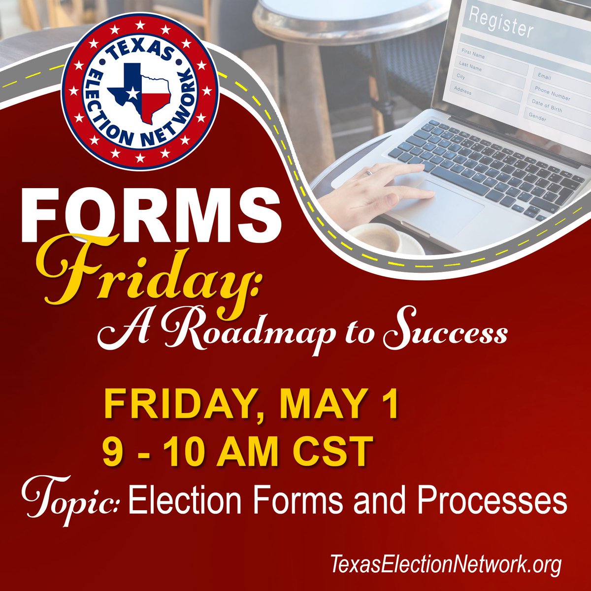 TexasElection's tweet image. 📋 Forms Friday
New TEN training series (1st &amp;amp; 3rd Fridays).

May 1 | 9 AM CT on Zoom
Learn Election Orders &amp;amp; Notices and why accuracy matters.

👉 Register: tinyurl.com/2hjhv9m5
Replay available

#TexasElectionNetwork #ElectionIntegrity