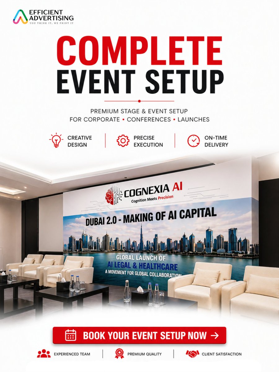 EfficientUAE's tweet image. One team. Complete event setup.

We handle backdrops, branding, décor, signage, and full setup for unforgettable events.

WhatsApp +971 54 588 9737 today.

#EventSetup #EventBranding #StageSetup #BusinessPromotion #EfficientAdvertising