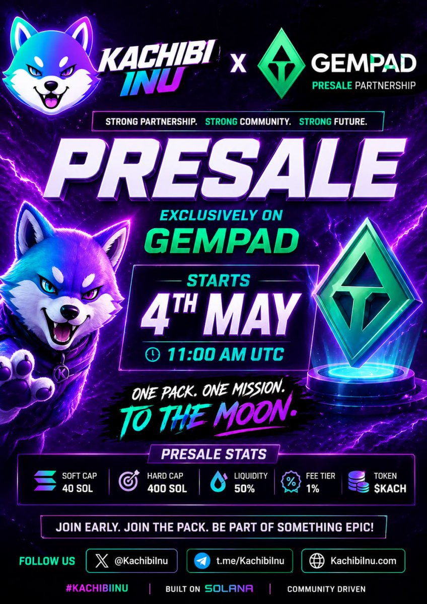 xavieronchain1's tweet photo. @solana 🚨 COUNTDOWN ON 🚨 $KACH presale goes LIVE 4th May on GemPad 🔥 Built on Solana, community powered 🐕🚀 Don’t miss early entry: https://t.co/ylFjomvo4P� 🌐 X @KachibiInu | TG https://t.co/YdJJX3YO1O ⚡️ Be early. Be loud. #KACH #Solana #GemPad https://t.co/xHc87bRWCo