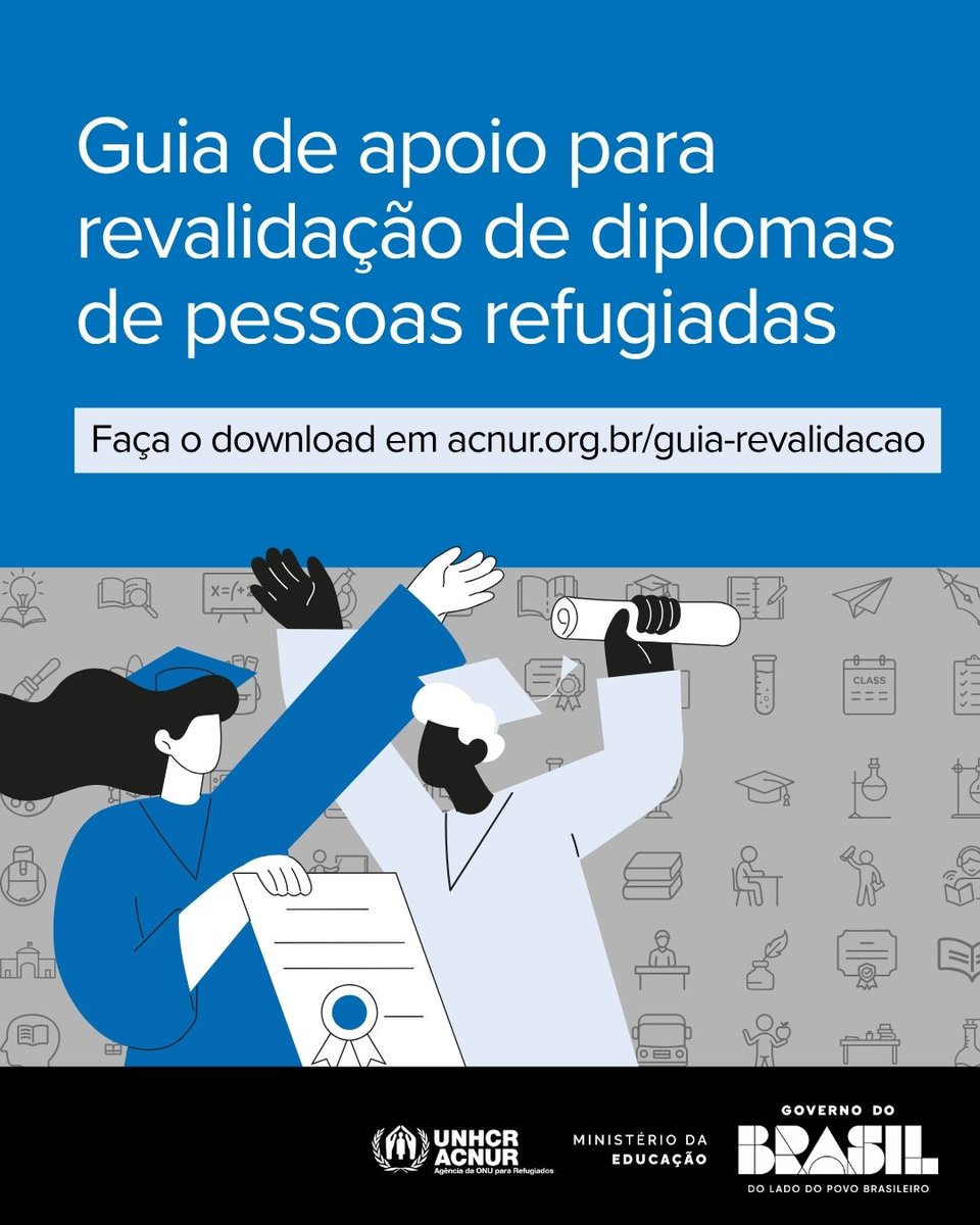 ACNURBrasil's tweet photo. O @acnurbrasil e o @mineducacao lançaram, com o apoio da @UFPR , um guia detalhado sobre a revalidação de diplomas de pessoas refugiadas. O guia completo está disponível para download em https://t.co/OJJSPvQ3re. Confira! https://t.co/Wl0hlEArkq