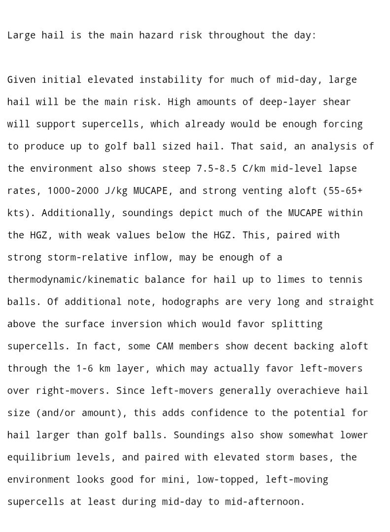 I'd like to dedicate this portion of the AFD to <a href="/CameronJNixon/">Cameron Nixon</a> of whom I integrated his Skew-T/hodo research in an AWIPS procedure of mine which started raising alarm bells. Inwardly was thinking baseballs but with no CAM signal, was hesitant to go that high. I should have though