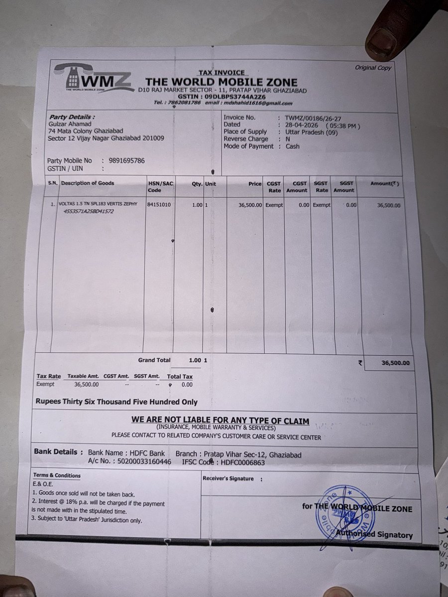 gulzars81783916's tweet image. @myvoltas @VoltasBeko @TataCompanies 1.
VOLTAS 1.5 TN SPL183 VERTIS ZEPHY
4553571A25BD41572
A/c No. : 50200033160446 IFSC Code: HDFC0006863
एक #ac परचेज किया है "AC Installation" कराया जाए। Ph. 9910095786

#cooling #voltas #ac 

@voltasacservice