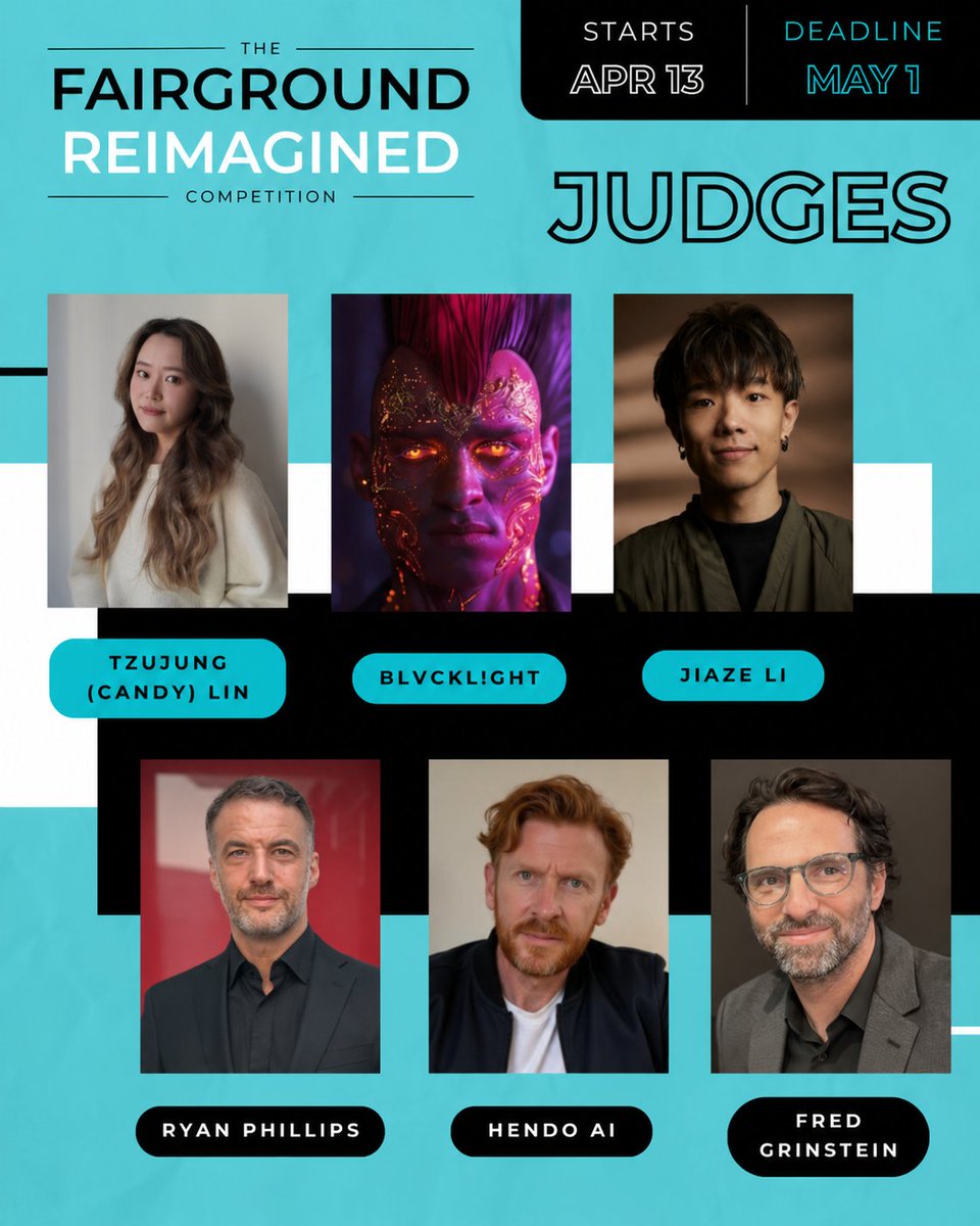 fairground_tv's tweet photo. LAST CALL: Fairground Reimagined closes this Friday!

$5,000 in prize money. A rare chance to have your work reviewed by the people shaping the future of AI filmmaking.

Submissions have already set a high bar with AI filmmakers reimagining Pinocchio, The Three Little Pigs, Little Red Riding Hood, and more in ways nobody saw coming. 

The judges are going to have a hard time choosing. Speaking of judges, here's who's reviewing the entries: 

Ryan Phillips / Uncanny Harry (@Uncanny_Harry) - BAFTA-nominated and Award Winning Director  

TzuJung Lin - Award-Winning Producer & Editor at
@DiDi_OKK

Jiaze Li - Award-Winning Filmmaker & Director at
@DiDi_OKK

BlvcklightAI (@BLVCKLIGHTai) - Award-Winning AI Filmmaker & World-Builder  

HENDO AI (@HendoAi)  - AI Strategy Consultant & Creative Director

Fred Grinstein - Co-founder at @MachineCinemaAI  

Submit your film by Friday here: https://t.co/49qVqg26Hd

Not submitting this round? Follow Fairground. The next opportunity is closer than you think. 

#AIFilm #Filmmaking #ArtificialIntelligence #CreativeAI #Fairground #AICompetition