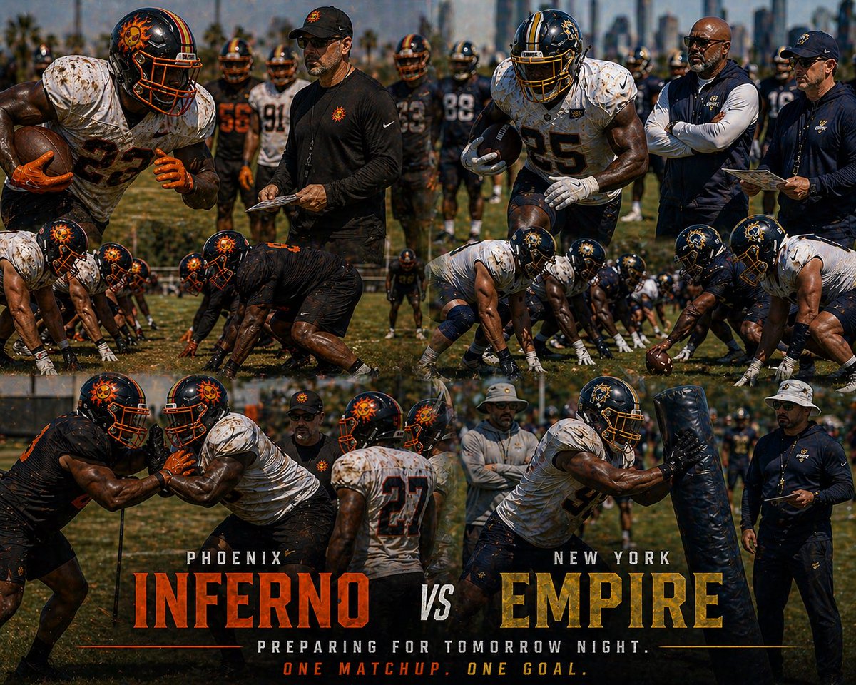 UGL_Football's tweet photo. Tomorrow night, it all begins.

The PHX Inferno and NY Empire are putting in the work, dialing it in, and getting ready to take the field for the first game in UGL history.

Preseason or not, this one matters.

🕗 8:00 PM ET
📺 UGL Network

The road start here.

#UGL2026 https://t.co/438qAxoXog