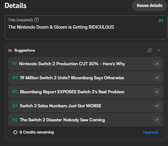 BeatemupsWood's tweet photo. To my video's point:

Even while I was posting THIS video, the ai title suggestions were all trying to make it more negative.

Negativity gets clicks 9 times out of 10. https://t.co/FPQRhcQd9g