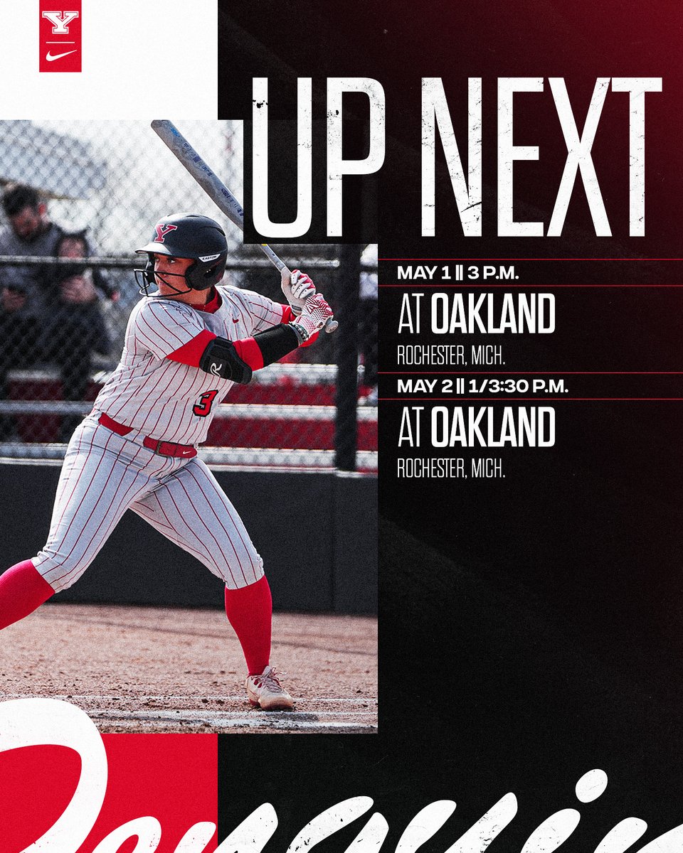 YSUSoftball's tweet image. We close out the regular season with a three-game series at Oakland this weekend!

🔴 May 1 | 3 p.m.
🔴 May 2 | 1 p.m.
🔴 May 2, 3:30 p.m.

#GoGuins