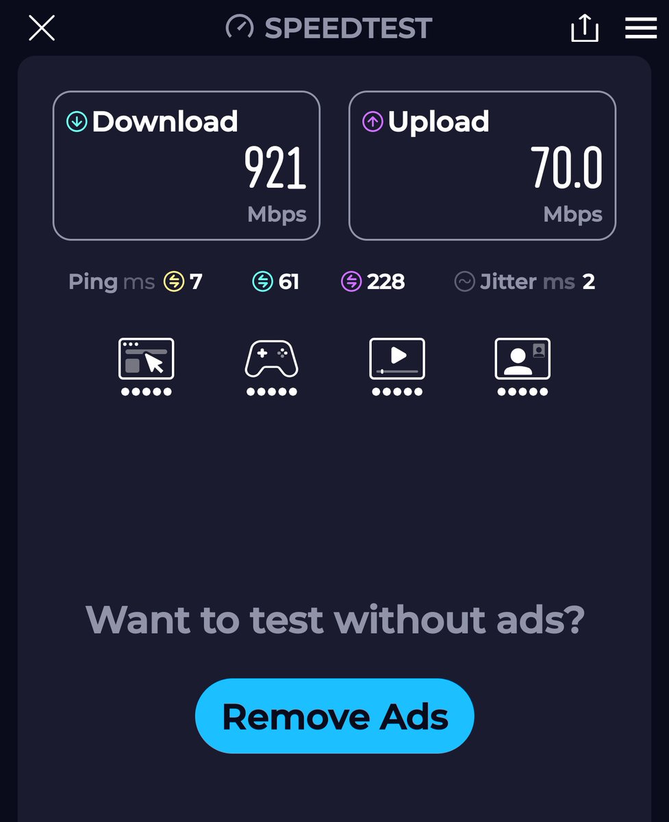 Steelmalc's tweet photo. @SpawnPoiint I was stuck on 75 or less for about 10 years because they wouldn't upgrade the building but moved in Jan and got 910mbps which was cheaper than 500mbps with Vodafone so £27 a month for 910mbps well happy with it https://t.co/1y2E3ryxDX