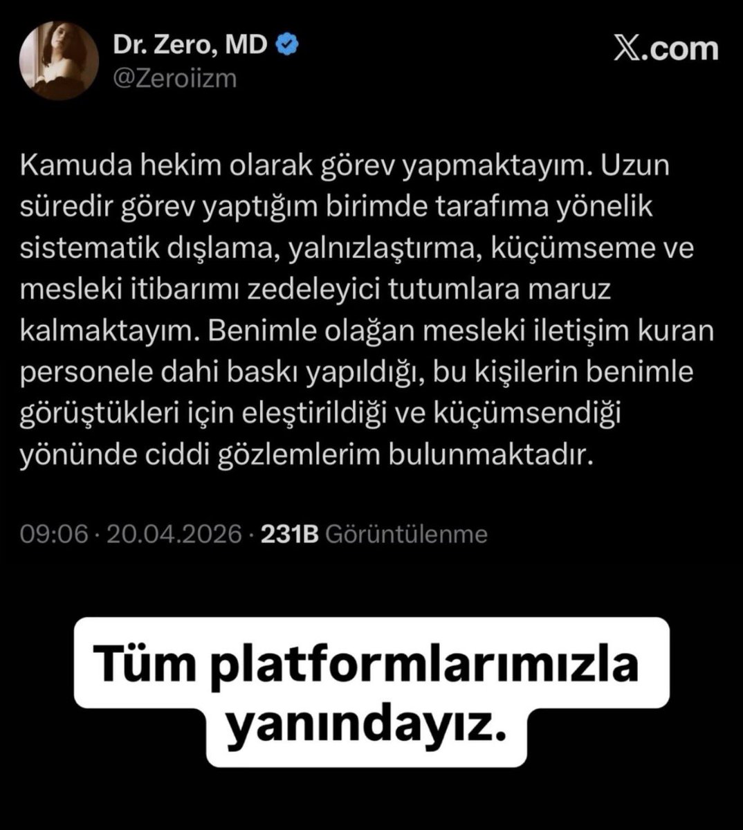 DahiliyeDoktoru's tweet photo. Hekime yönelik dışlama ve mobbing görmezden gelinemez. 
Mesleki onur, hepimizin kırmızı çizgisi! https://t.co/3Q1cyWjCEp