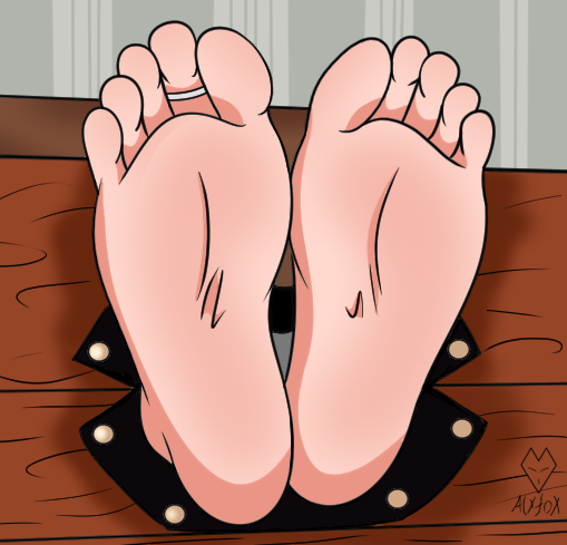 AlxfoxArt's tweet photo. Fully-rendered drawing of @CelineFeet soles in the stocks ready to be tickled! https://t.co/ttscSOgbm0