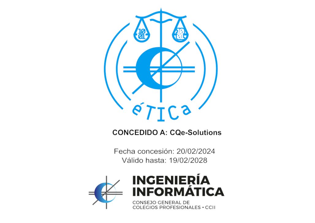 CqeSolutions's tweet photo. La renovación de nuestro sello de Empresa Ética del CCII reafirma el compromiso de CQe-Solutions con una identidad digital responsable. 
Podéis verificar nuestra adhesión en el registro oficial de entidades éticas a través de nuestra web: https://t.co/v5dj17ZZJk https://t.co/7XAbifWgtm