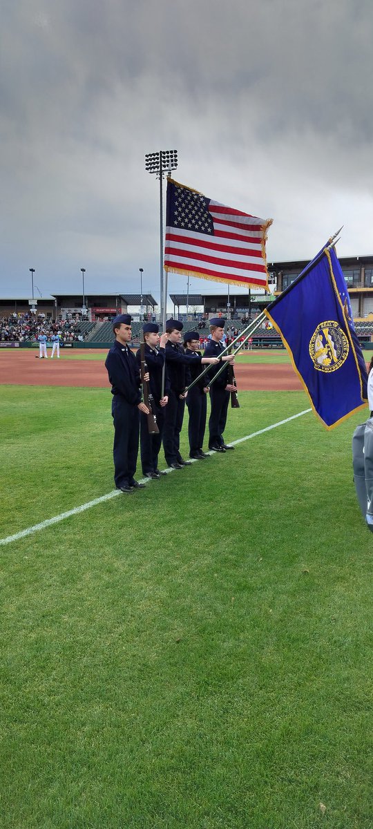 AFJROTCPHS's tweet photo. Omaha Storm Chasers color guard today! https://t.co/J7cQY0cOTr